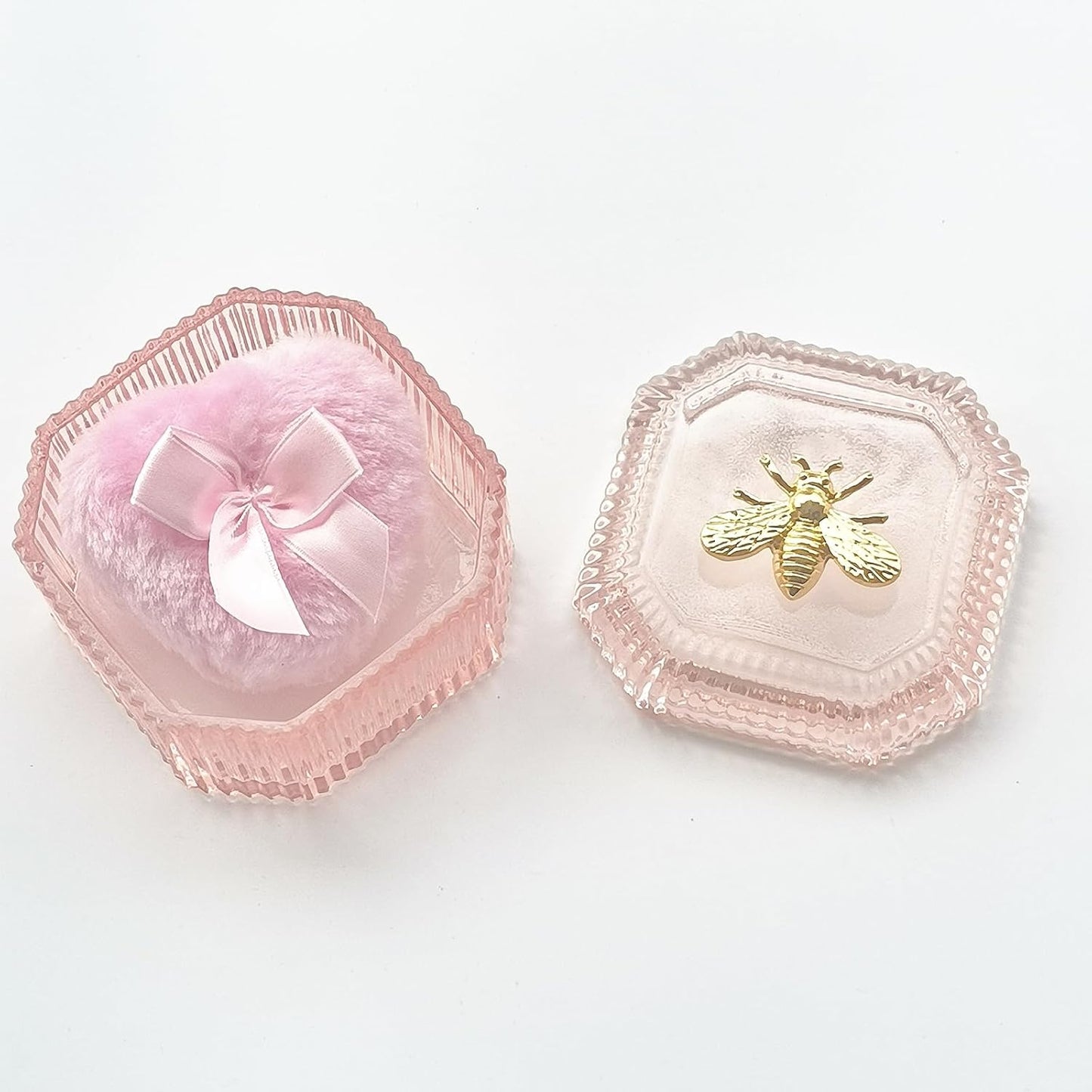 Body Powder Puff and Container - Glass Dusting Powder Container with Soft Puffs Vintage Powder Puff Case for Women & Girls (3.15x3.15x2.56 H IN) - GRB015-Pink