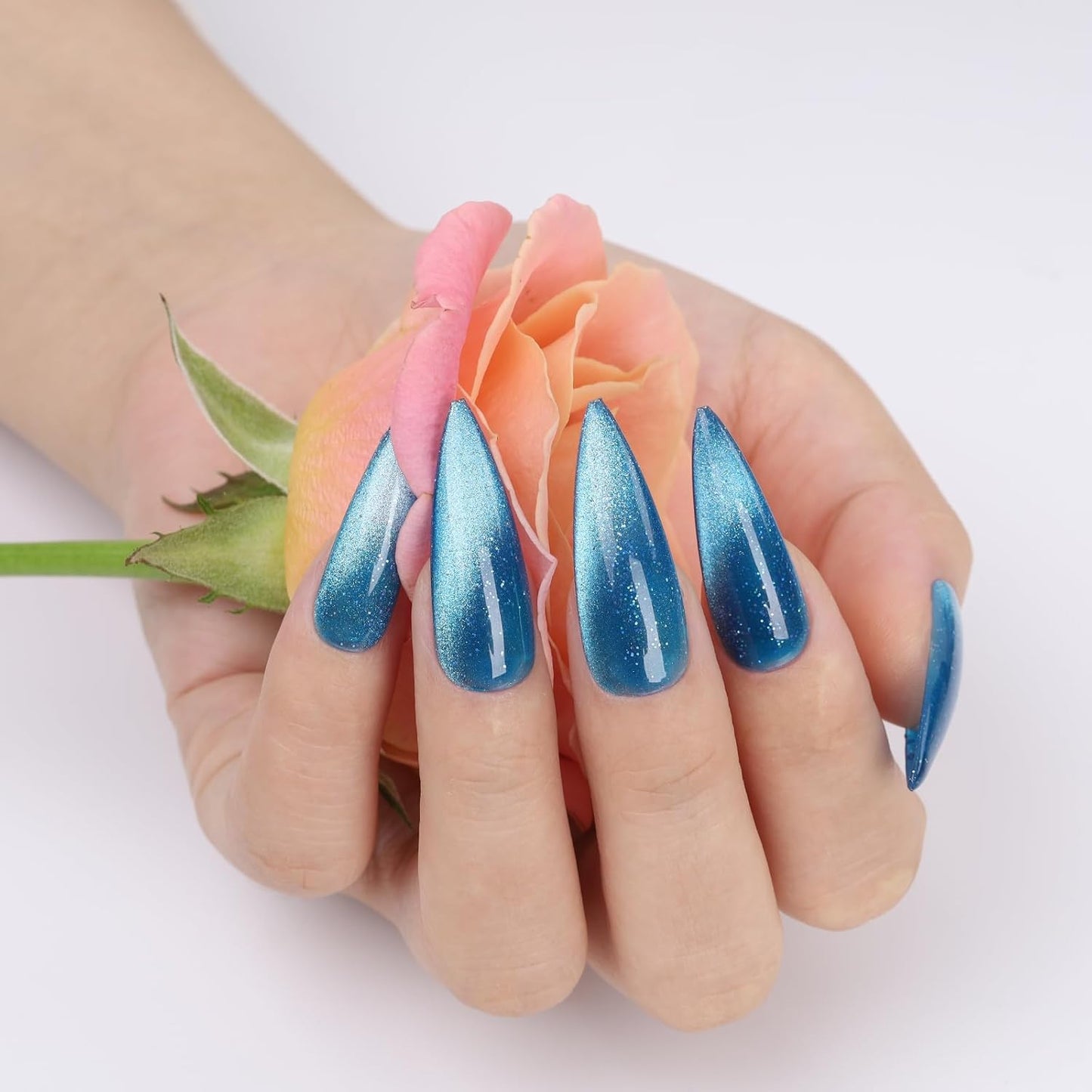 Blue Cat Eye Gel Nail Polish,Iridescent Quicksand Galaxy Holographic Blue Cateye Gel Polish with Magnet, Shimmer Velvet Soak Off Uv Led Home Diy Manicure - GP0102