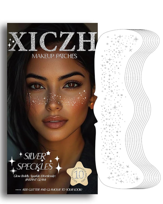 Face Glitter, Body and Face Glitter Makeup Patches for Women Girls, Waterproof Festival Rave Accessories fit Country Concert Outfits (Silver - 10 pcs)