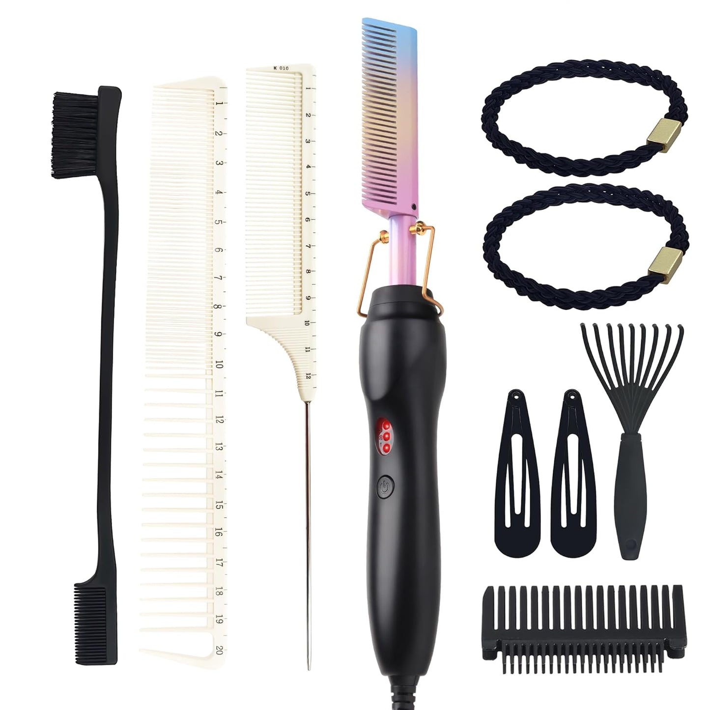 Electric Hot Comb Hair Straightener Heat Pressing Comb Curling Flat Iron Curler Hair Straightener Brush for Natural Black,Anti-Scald Beard Straightening Electric Press Comb (Multicolored)