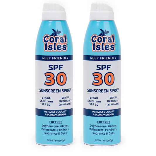Coral Isles SPF 30 Sunscreen Spray - Hawaii Compliant - Oxybenzone & Octinoxate Free - Broad Spectrum - Water Resistant, 6 Fl Oz (Pack of 2)