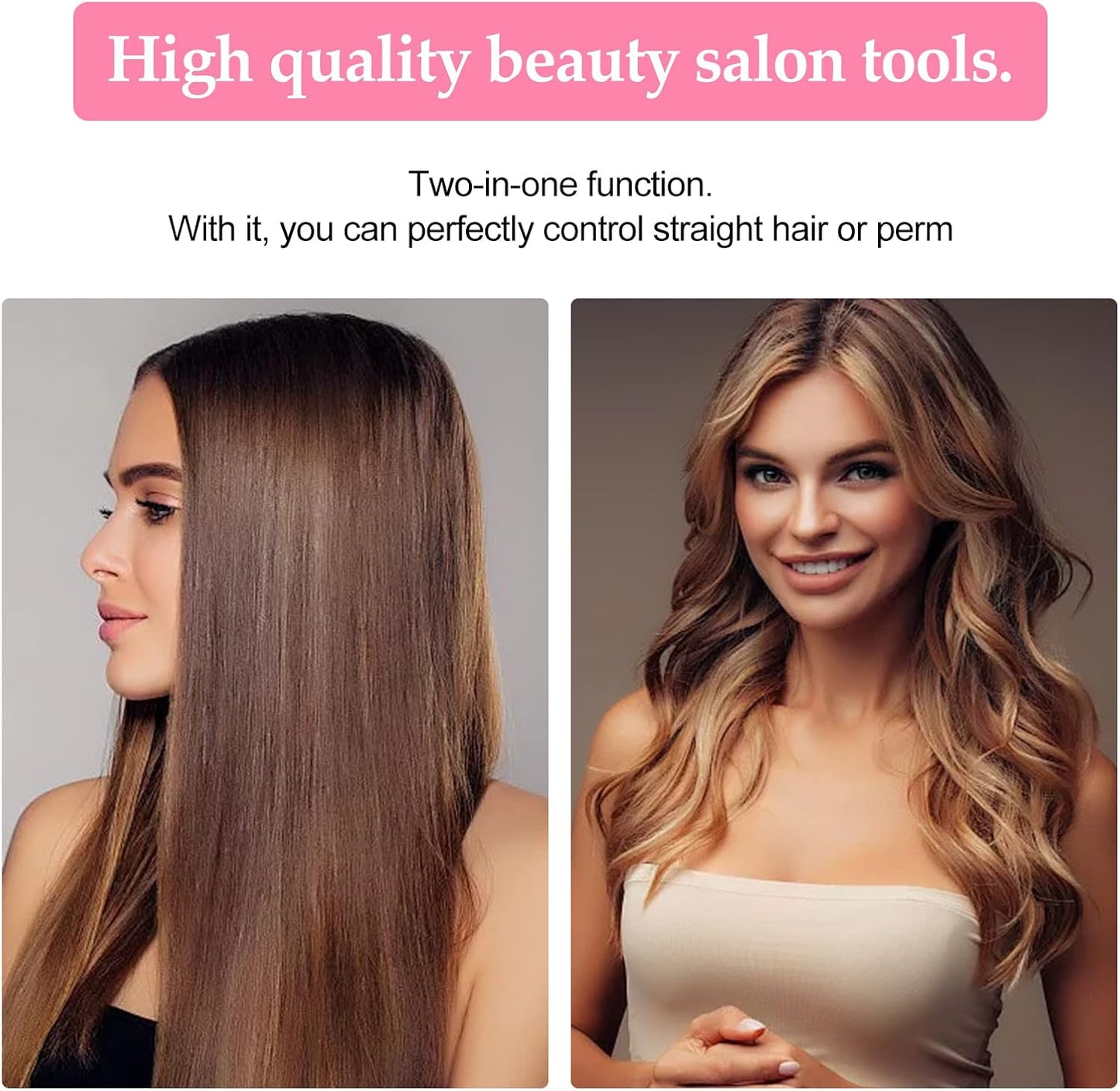 2 in 1 Mini Hair Straightener, US Plug, Ceramic Tourmaline Plate, Beauty Flat Iron Heating Curler Small Lightweight Portable Mini Flat Iron Curler for Home (White)