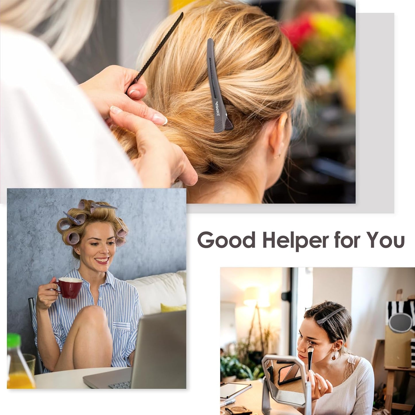 AIMIKE Hair Sectioning Clips with Silicone Band - No Crease Duck Billed Styling Clips for Salon, Cutting, and Rollers (6pcs)