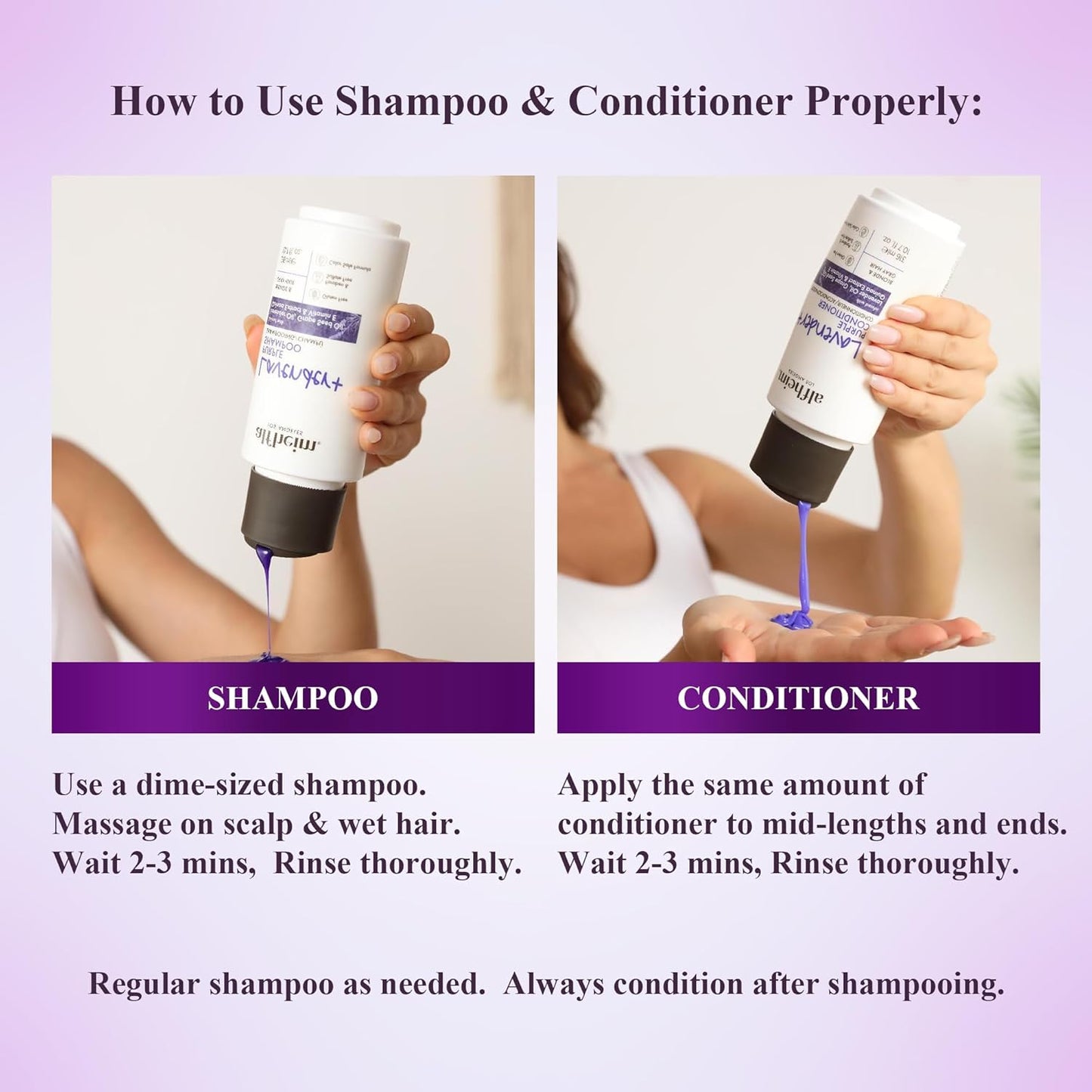 ALFHEIM Lavender+ Purple Shampoo & Conditioner Set for Blonde, Silver & Color-Treated Hair – Restores Cool Shine & Smoothness – with Quinoa Extract & Vitamin E – Sulfate Free – Travel Size 10.7 oz × 2