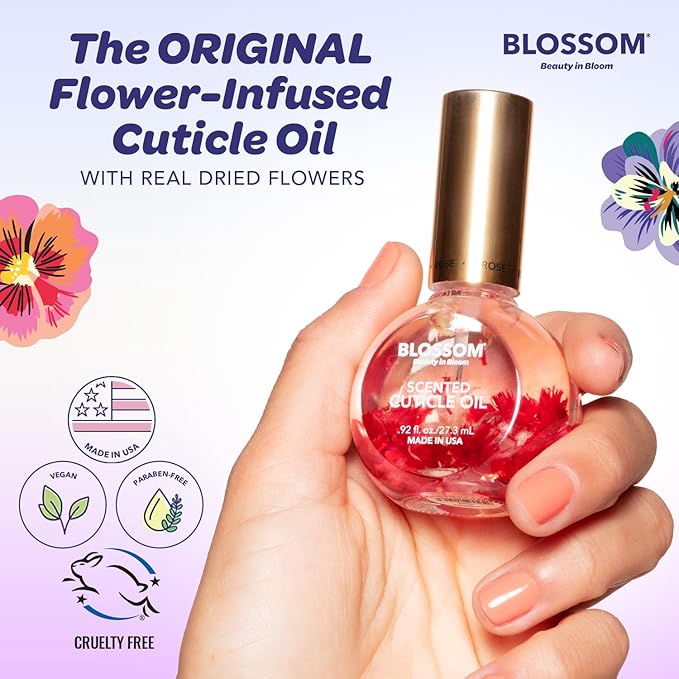 Blossom Cuticle Oil for Nails, Hydrating, Moisturizing, Scented Nail Oil Cuticle Care, Infused with Real Flowers, Made in USA, 0.5 fl. oz, Grape