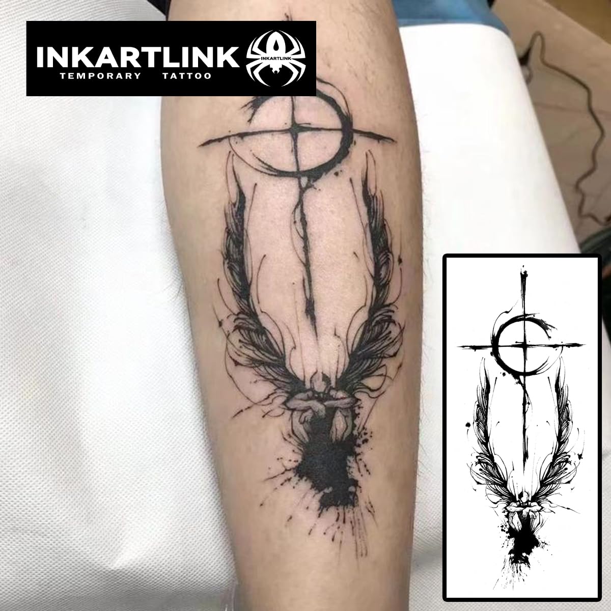 INKARTLINK Temporary Tattoos, Semi Permanent Tattoo Adult Art Design Waterproof Temp Tattoo Party Favors Tattoo Stickers Realistic Look, No Adhesive, Lasts 1-2 Weeks (Angel Sketch)