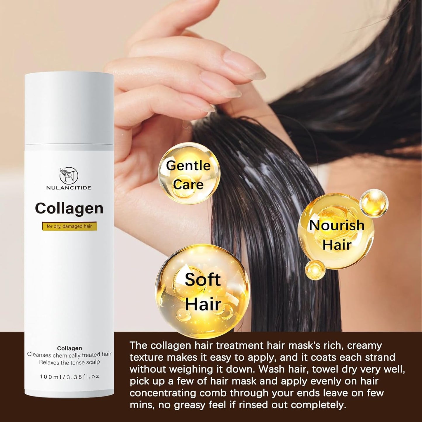 3.38floz 100ml Collagen Hair Treatment, Deep Repairs Conditioner Hydrating Hair Mask for for Dry, Damaged Hair, Split Hair, Hair Loss