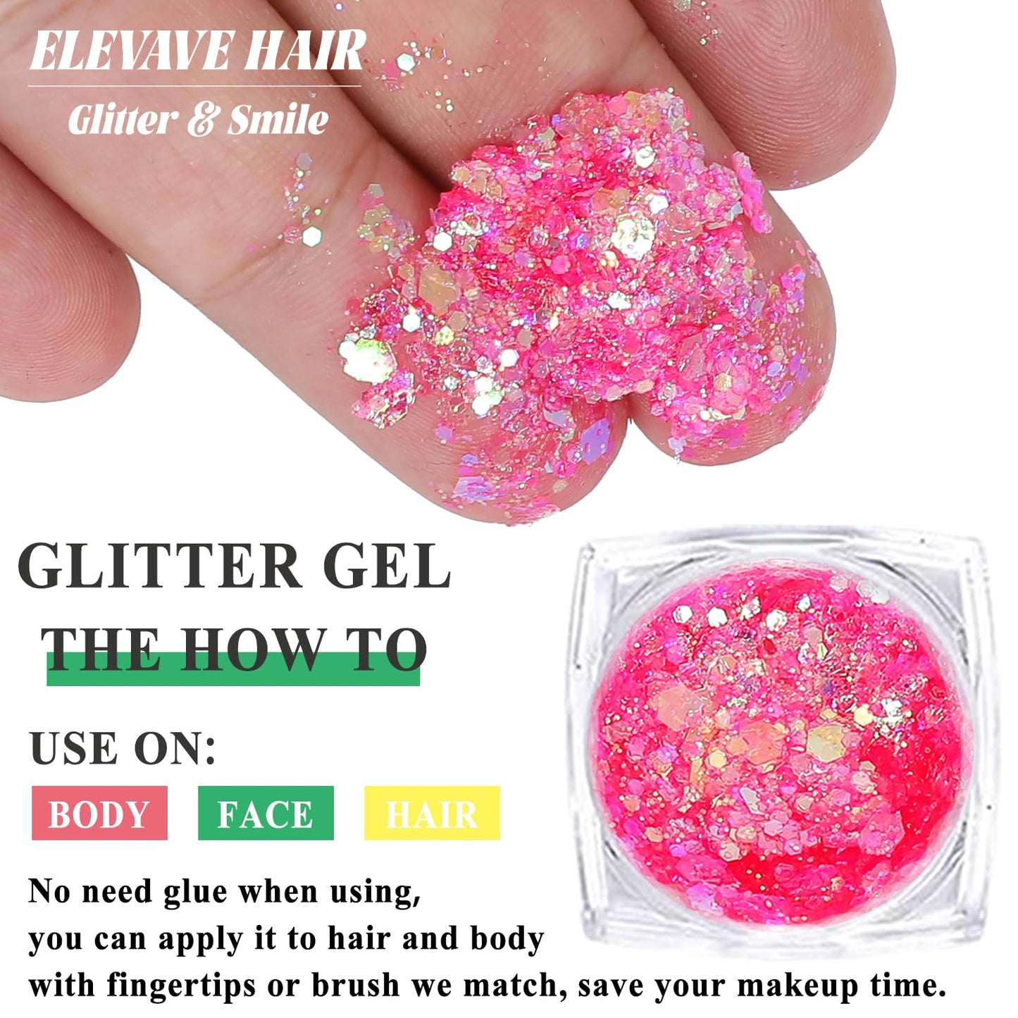 Body Glitter Face Glitter, Hair Glitter for Kids, 12 Shapes Fine Chunky Glitter Gel for Women Girls Makeup Sparkles Party Mermaid Sequins Rave Accessories Singer Concerts Festival (6 Colors)