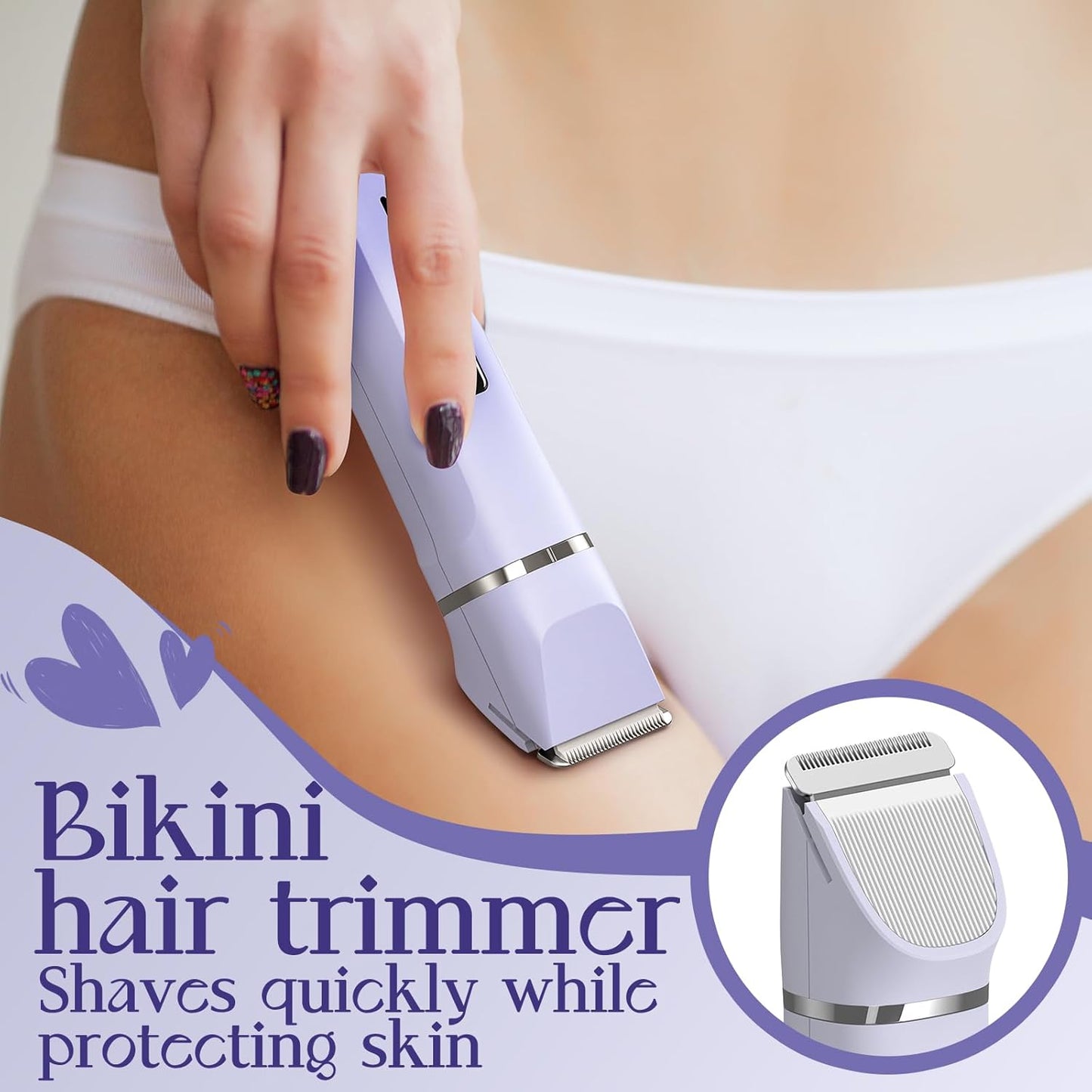 Electric Razors for Women - IPX7 Waterproof, Painless, Portable Bikini Trimmer Shaver, Body & Pubic Hair Removal Machine, Womens Lady Shaving Trimmers for Legs, Private Area - Purple