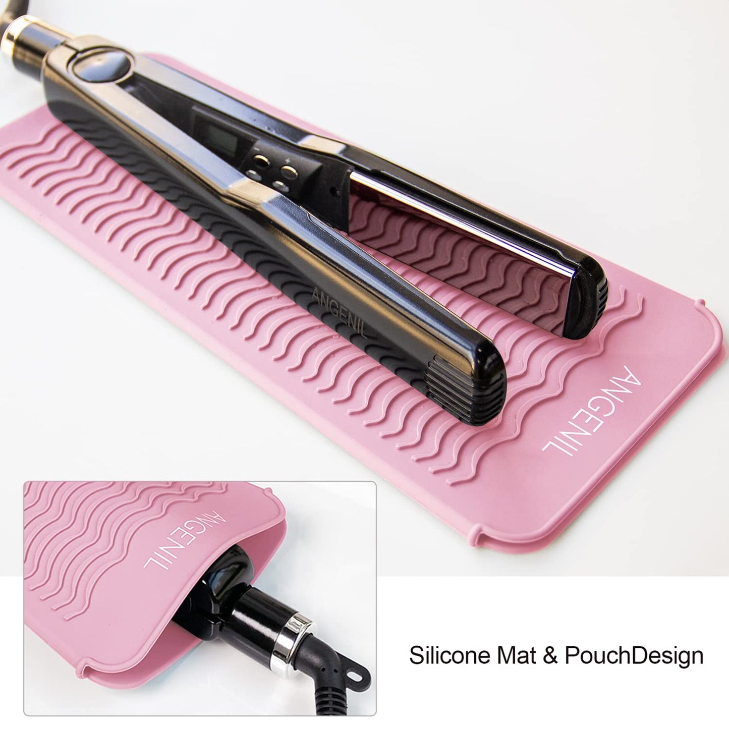 ANGENIL Heat Resistant Silicone Flat Iron Mat Pouch, For Travel Dual Voltage Curling Iron Wand, Hair Straightener, Automatic Wireless Curlers, Crimper Hair Iron, Styling Tools, Curling Brush For Women