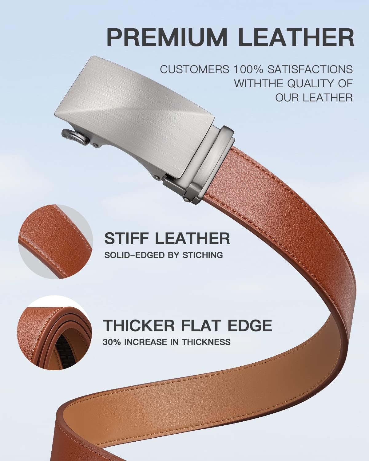 Zitahli Belt Men, Ratchet Belt Dress with 1 3/8" Premium Leather,Slide Belt with Easier Adjustable Automatic Buckle