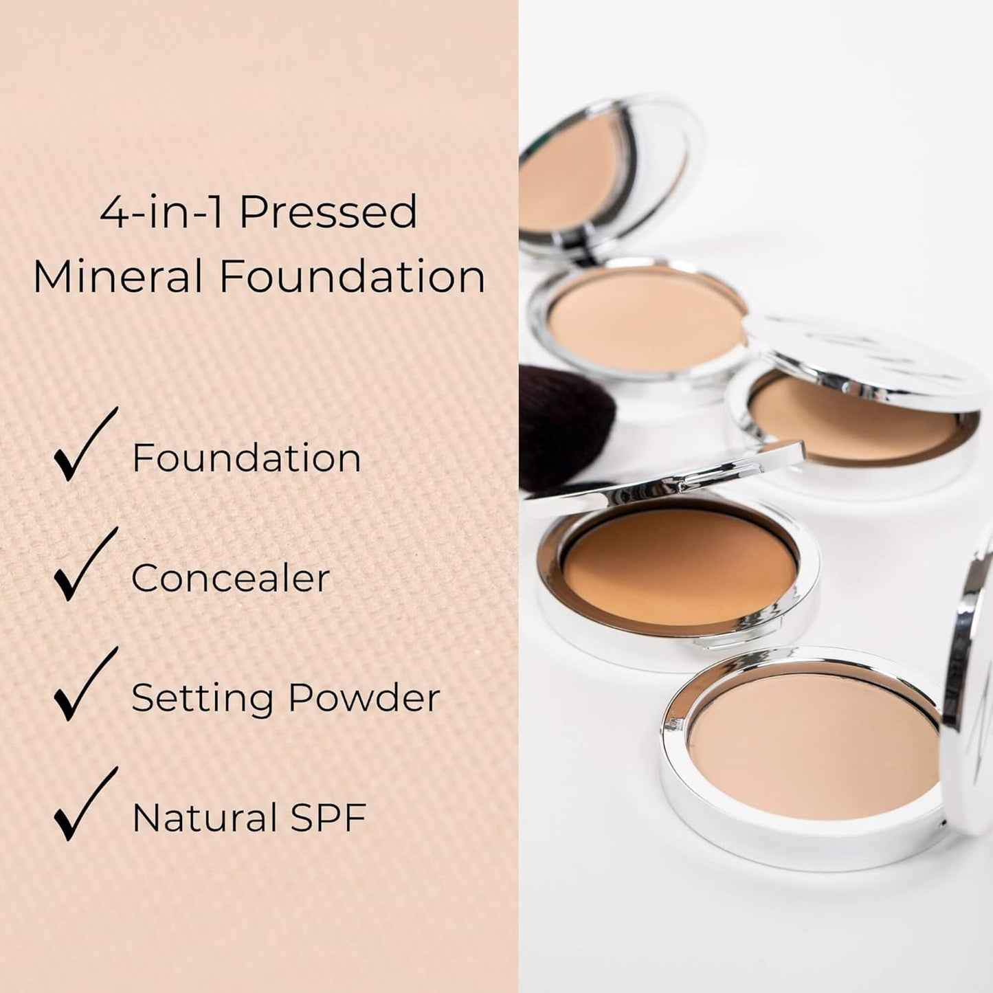 4-in-1 Pressed Foundation Powder with Natural SPF, Concealer & Finishing for Medium to Full Coverage Foundation, Mineral-Based (Eva, 0.35 oz)