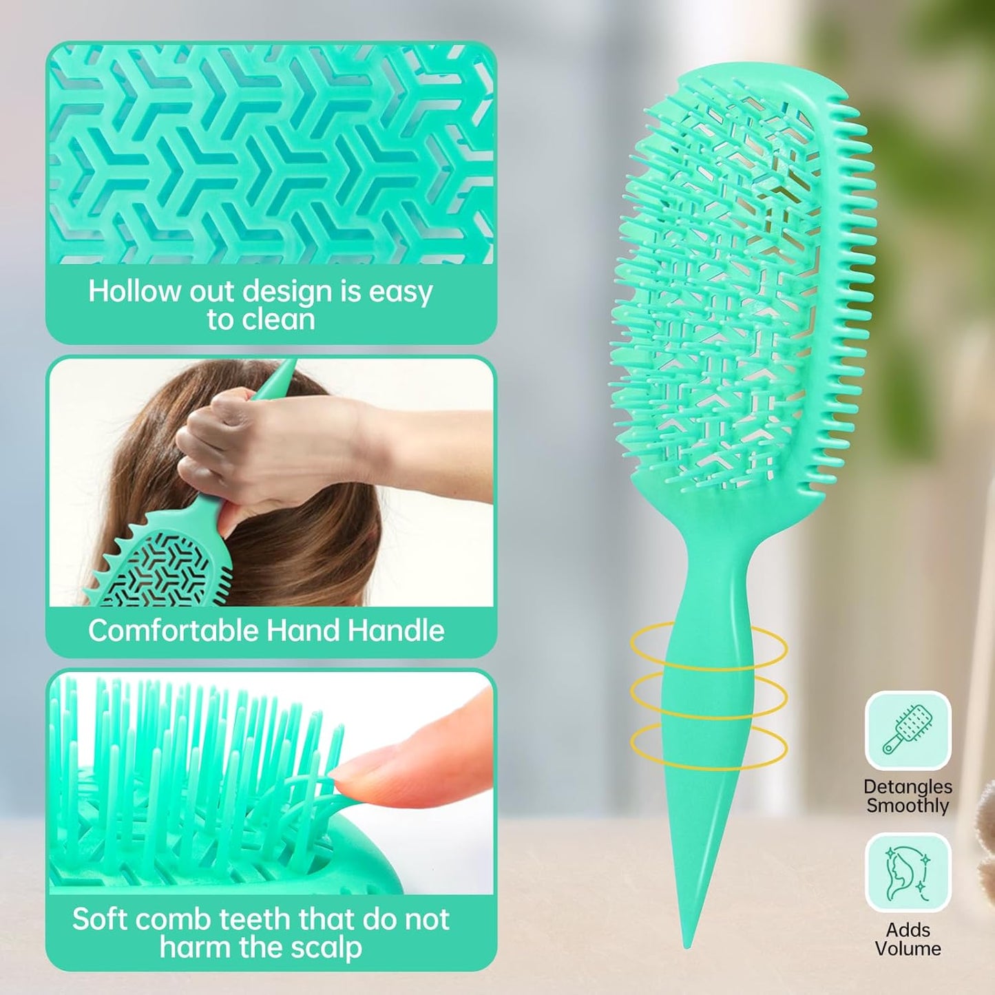 Detangler Hair Brush for Wet and Dry Hair, curl defining brush,curl brush for curly hair wet for Shower & Travel - Green