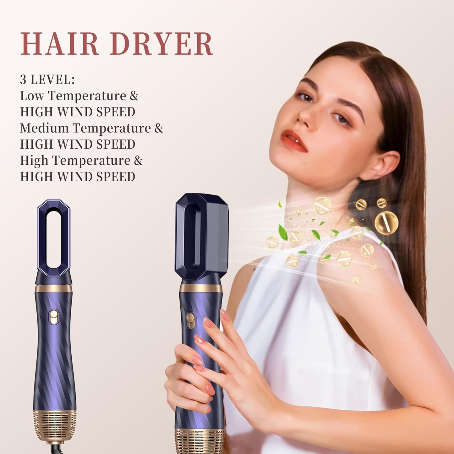 6 in 1 Hair Dryer Brush, Upgrade Detachable Blow Dryer Brush Air Styler Wrap Air Curler, Curly Twist Hot Curling Iron, Negative Ion Blow Dryer Hot Styler, Travel Hair Styling Tool