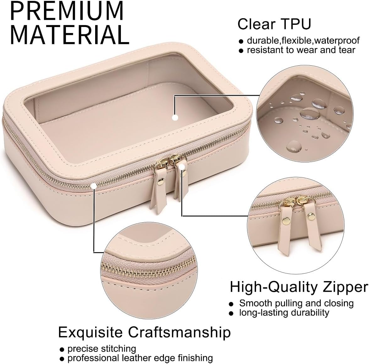 Pinkmik Clear Makeup Bag Transparent Travel Case for Cosmetics and Toiletries Women's Clear Car Bag with Zipper (Beige, Small)