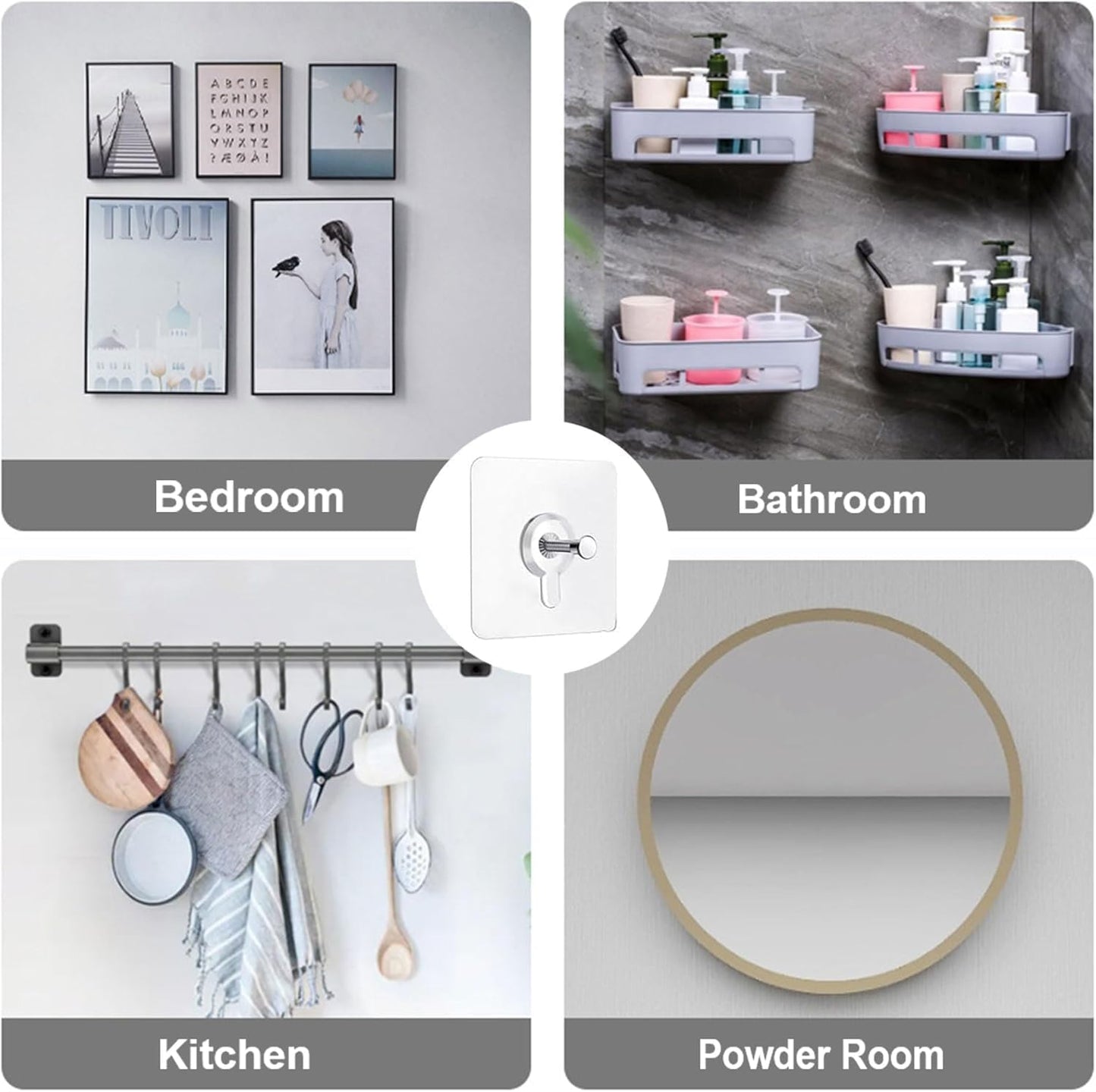 14PCS Picture Hangers Without Nails, Wall Hangers Without Nails, Adhesive Wall Hooks Command Hooks Picture Hanging for Inside Kitchen, Bathroom, Home and Office (10mm)