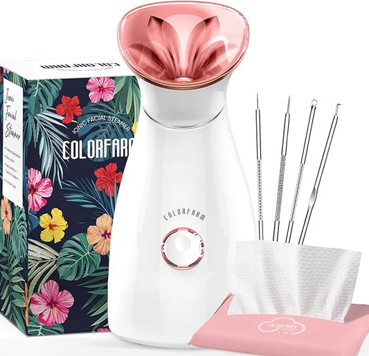 Colorfarm Facial Steamer Nano Ionic: Face Steamer Deep Cleaning Unclogs Pores - Humidifier Hot Mist Home Sauna Spa for Women Men Sinuses Moisturizing