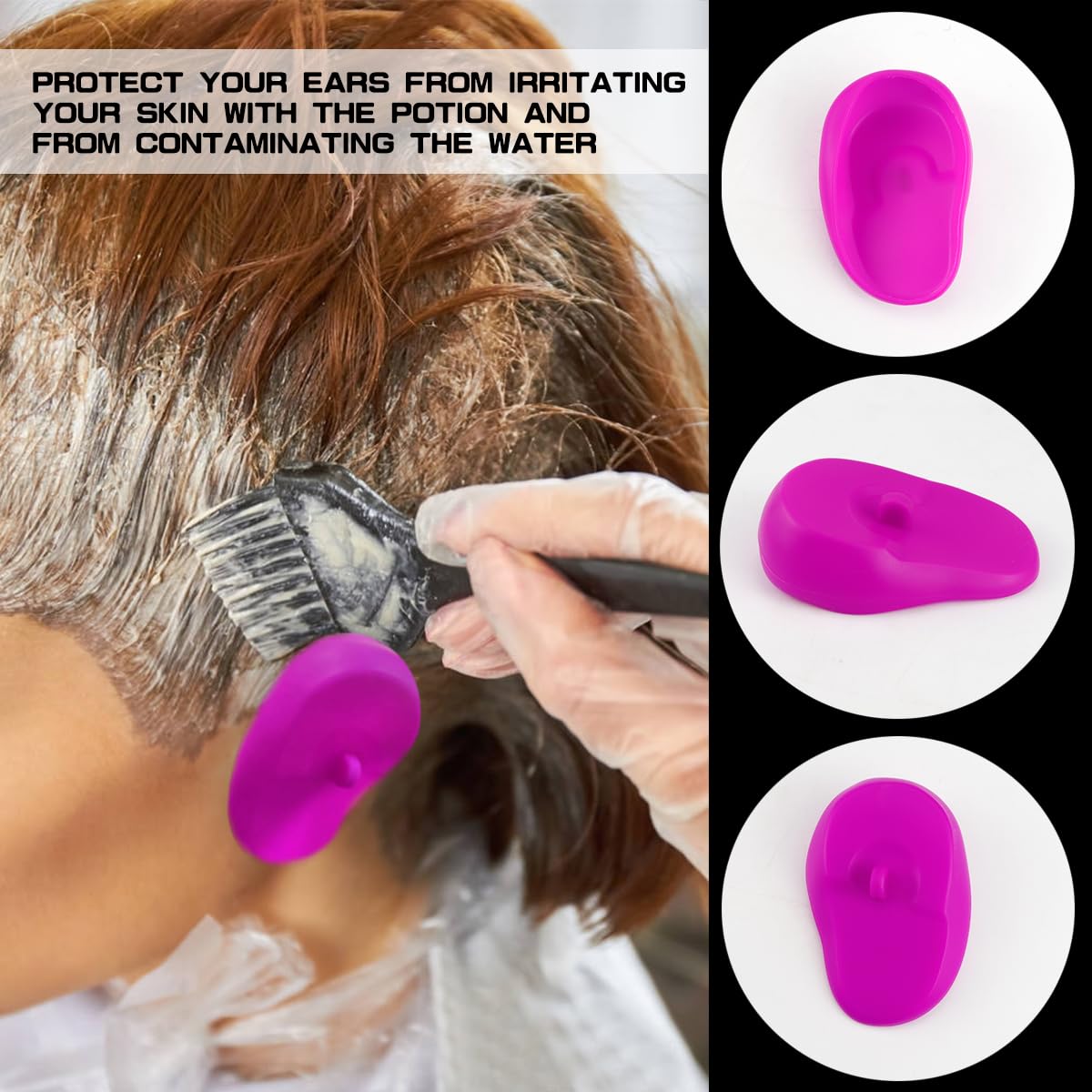 FERCAISH 6 Pcs Silicone Hair Dye Ear Covers, Waterproof Ear Protector Caps - Reusable and Ideal for Hairdressing Salon, Spa, Bathing and Showers