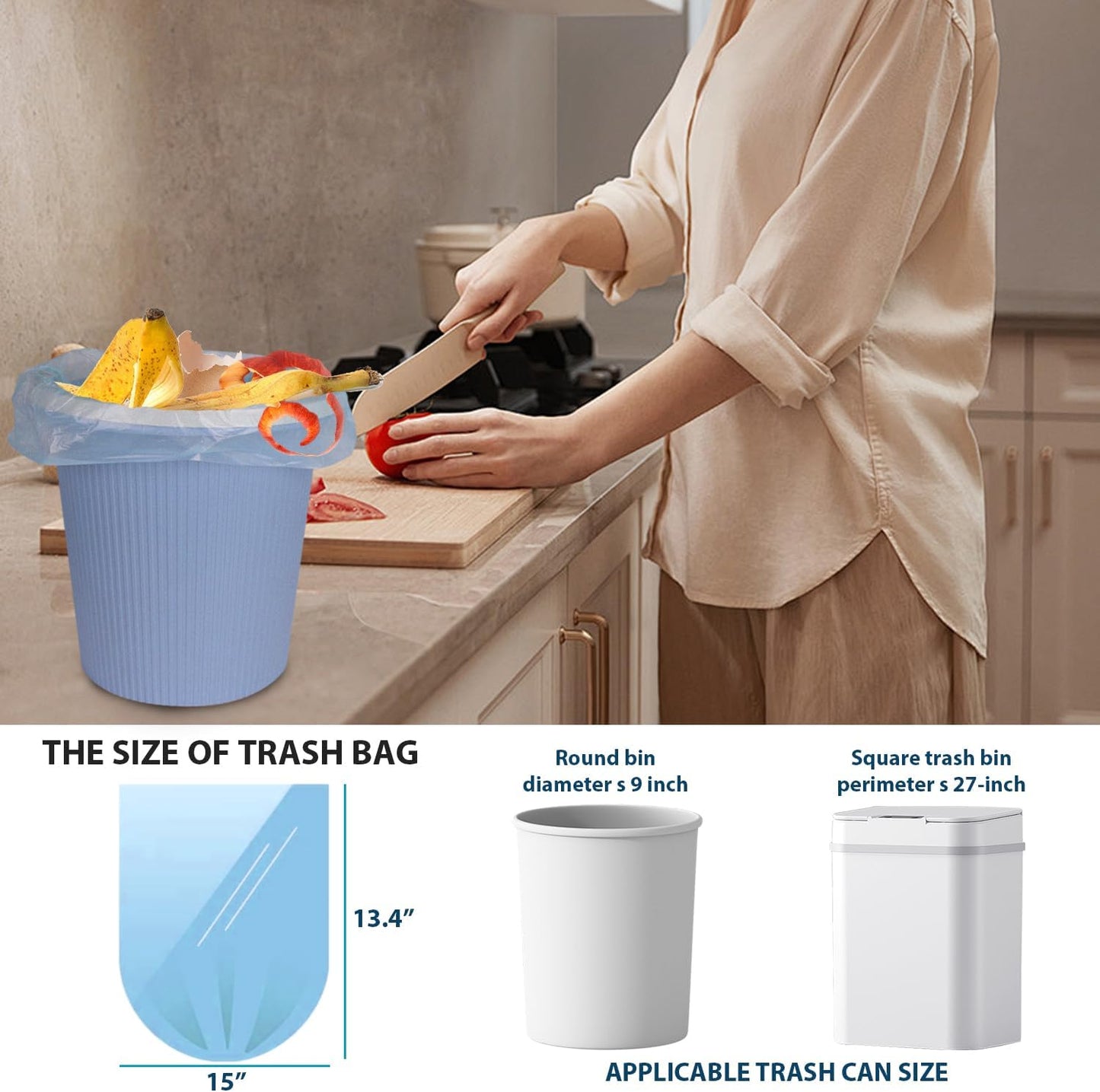 1.2 Gallon Flap-Tie Mini Trash Bags 125 Count Small, Leak Proof and Tear Resistant Garbage Bags for Bathroom, Kitchen, Office, Car, and Travel Durable Plastic Bin Liners, Blue