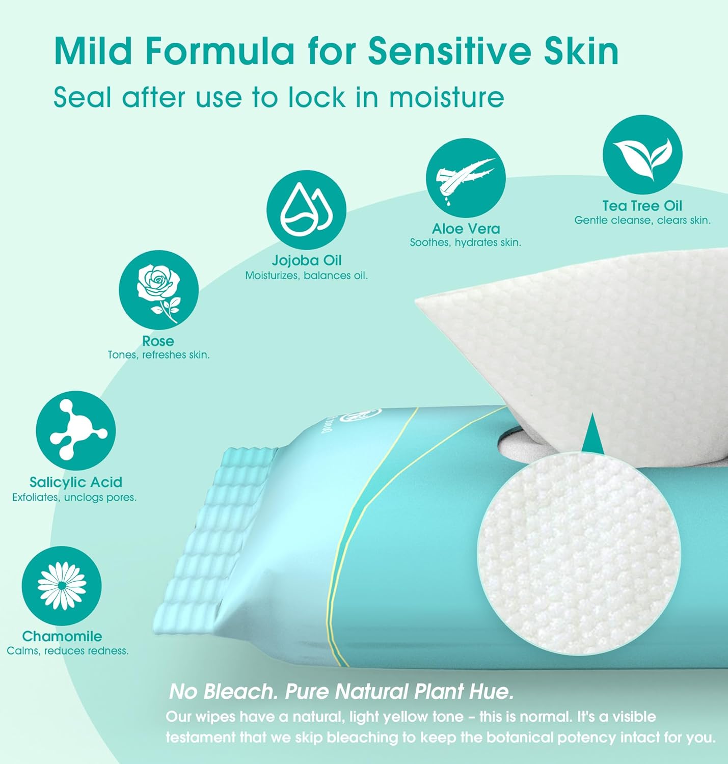 Facial Cleansing Wipes, Tea Tree Oil Extract for Face Cleansing, Salicylic Acid for Acne Treatment, Hydrating Pore Care for Sensitive Skin, Exfoliating & Soothing Double-Sided Cleansing Wipes (56PCS)