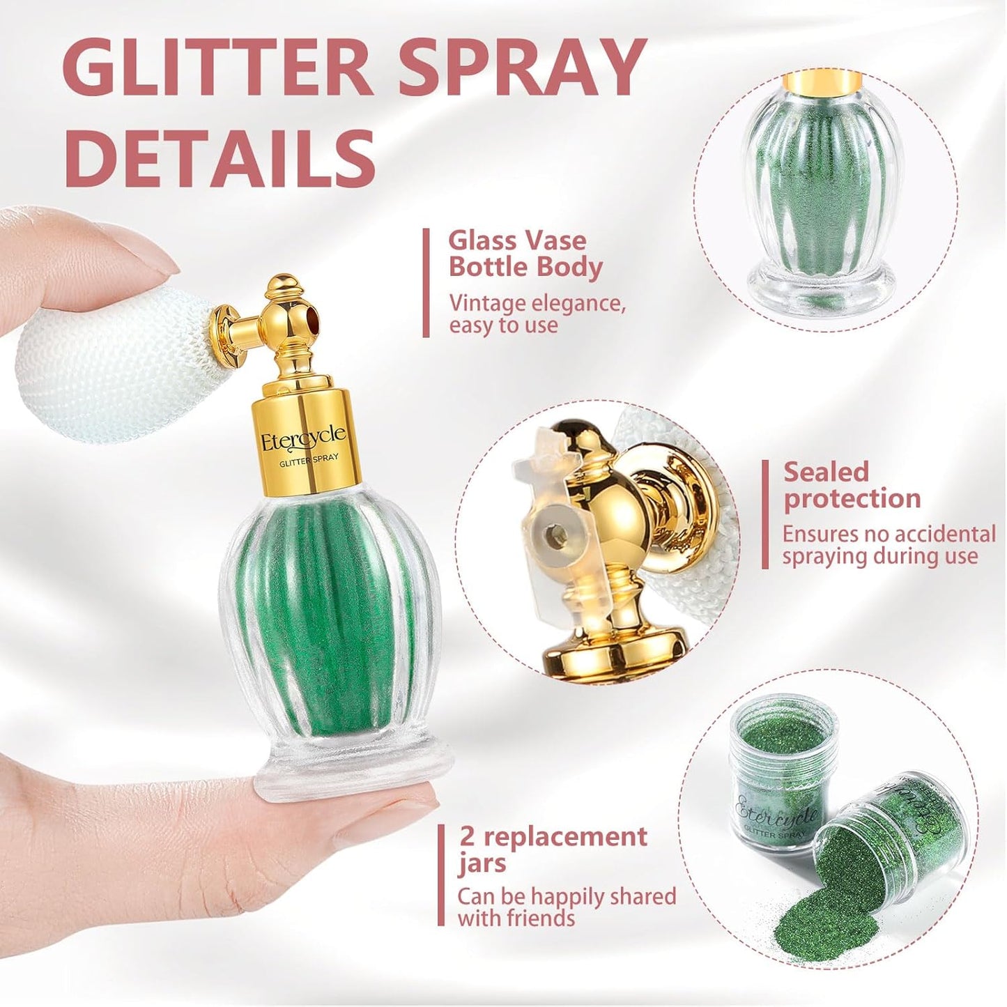 Etercycle Body Shimmer Spray, Green Hair Glitter Spray Sparkly Gifts, Face Glitter for Women Longwear and Quick Drying Fine Glitter Makeup for Y2K Accessories, Party, Stage Shows, Nightclubs, Bar