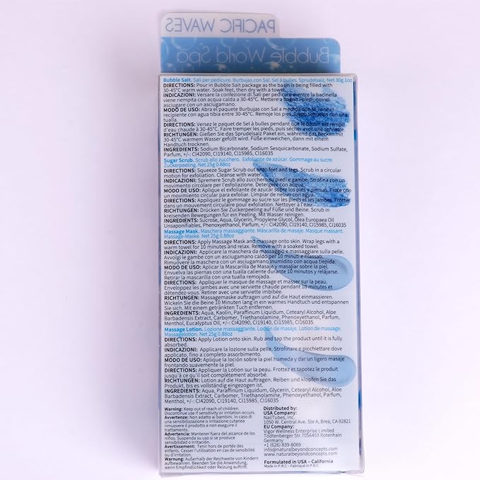 Pedicure Kit Foot Soak Set: Bubble Salt, Sugar Scrub, Massage Mask, Massage Lotion in a Box, 4 Step Foot Spa Kit for Dry Feet, Softens Calluses(1 Set Pacific Waves)