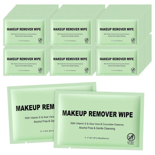 Makeup Remover Wipes Individually Wrapped, 120 Pcs Facial Cleansing Towelette Travel Size, Alcohol-Free, Gentle for Removing Makeup, Oil, Dirt