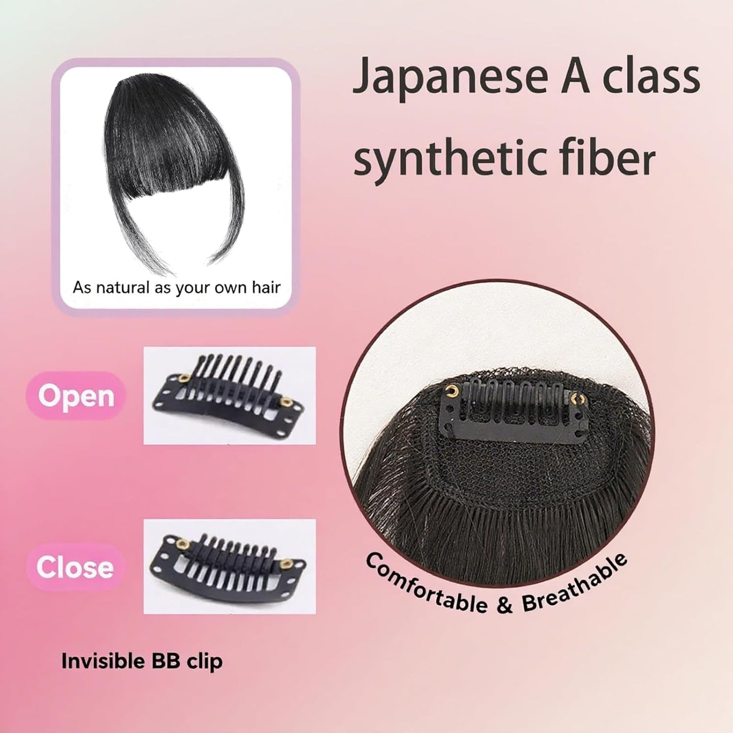 Black Bangs Hair Clip - Temples Wispy Bangs Hair Extensions for Women,Fake Bangs Clip,Clip on Bang for Daily Wear made of Japanese A class synthetic fiber