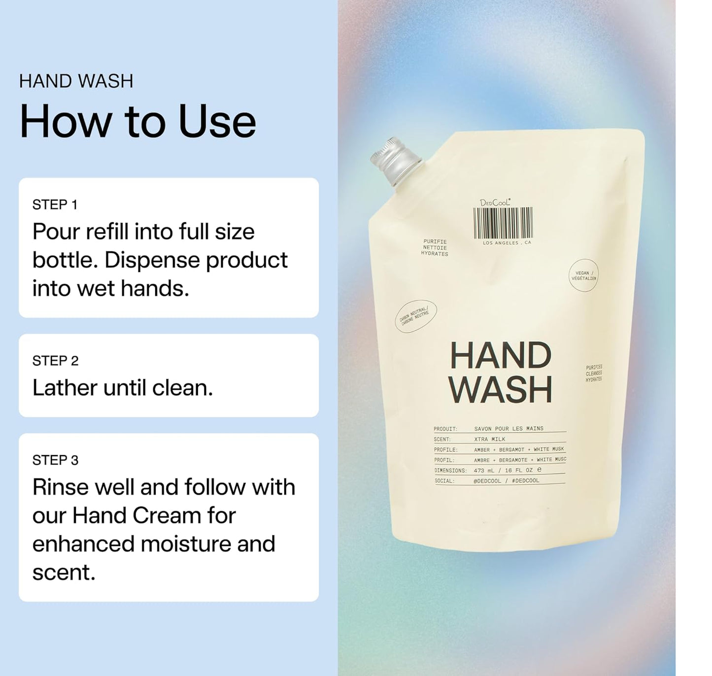 DedCool Xtra Milk Hand Wash | Hydrating Gentle Hand Cleanser | Squalane, Aloe & Marshmallow Root | Non-Toxic, Vegan, Carbon-Neutral | Moisturizing Formula for Daily Use | 16 fl oz