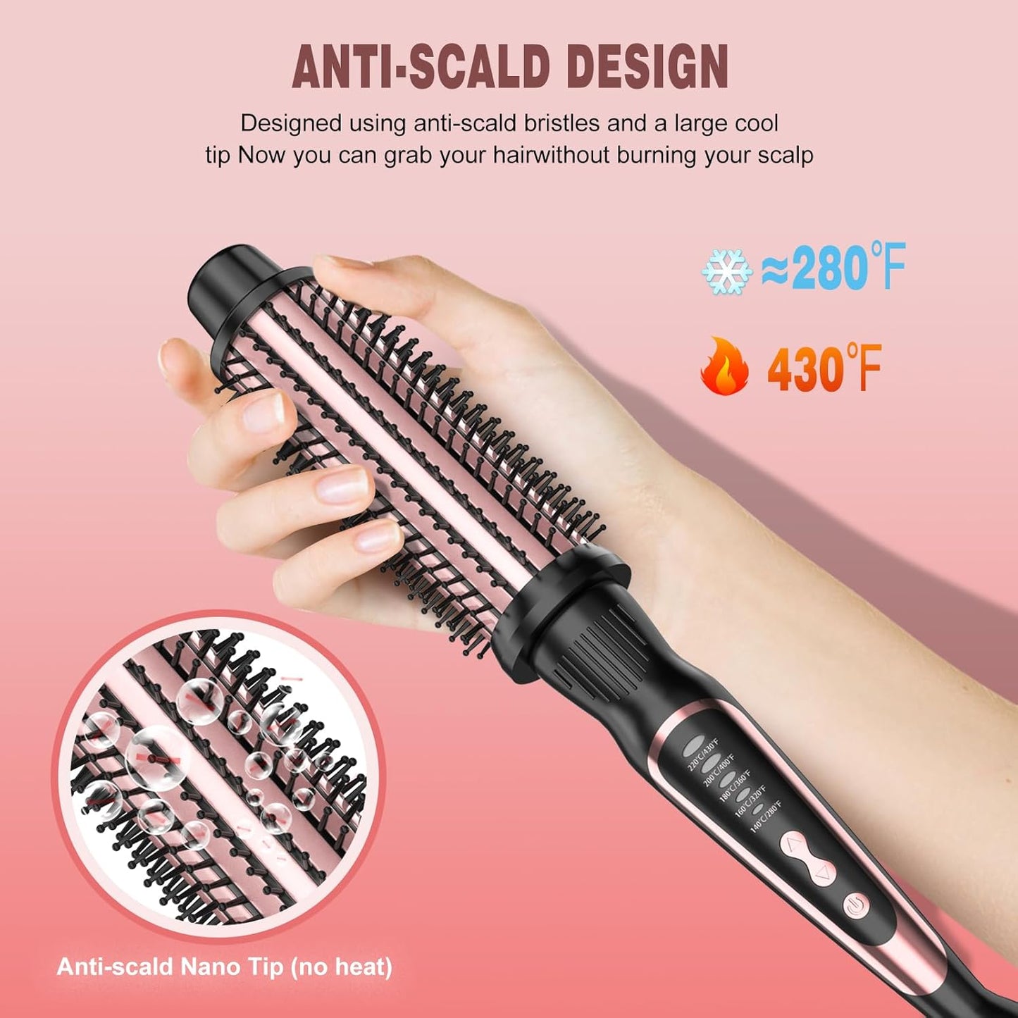 Thermal Brush, Heated Round Brush & Curling Iron with Ceramic Ionic Technology, Hair Tools for Volumizing & Styling, Travel-Friendly Hot Comb with Adjustable Temperature（Rose Gold 1.5 inch）