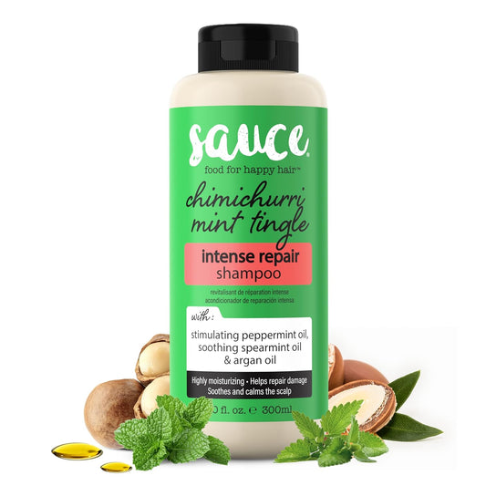 SAUCE Intense Repair Shampoo, Chimichurri Mint Tingle (10 Fl Oz) Soothes & Calms Scalp, Hydrating Shampoo for Damaged Hair with Argan & Peppermint Oil, No Parabens & Sulfates