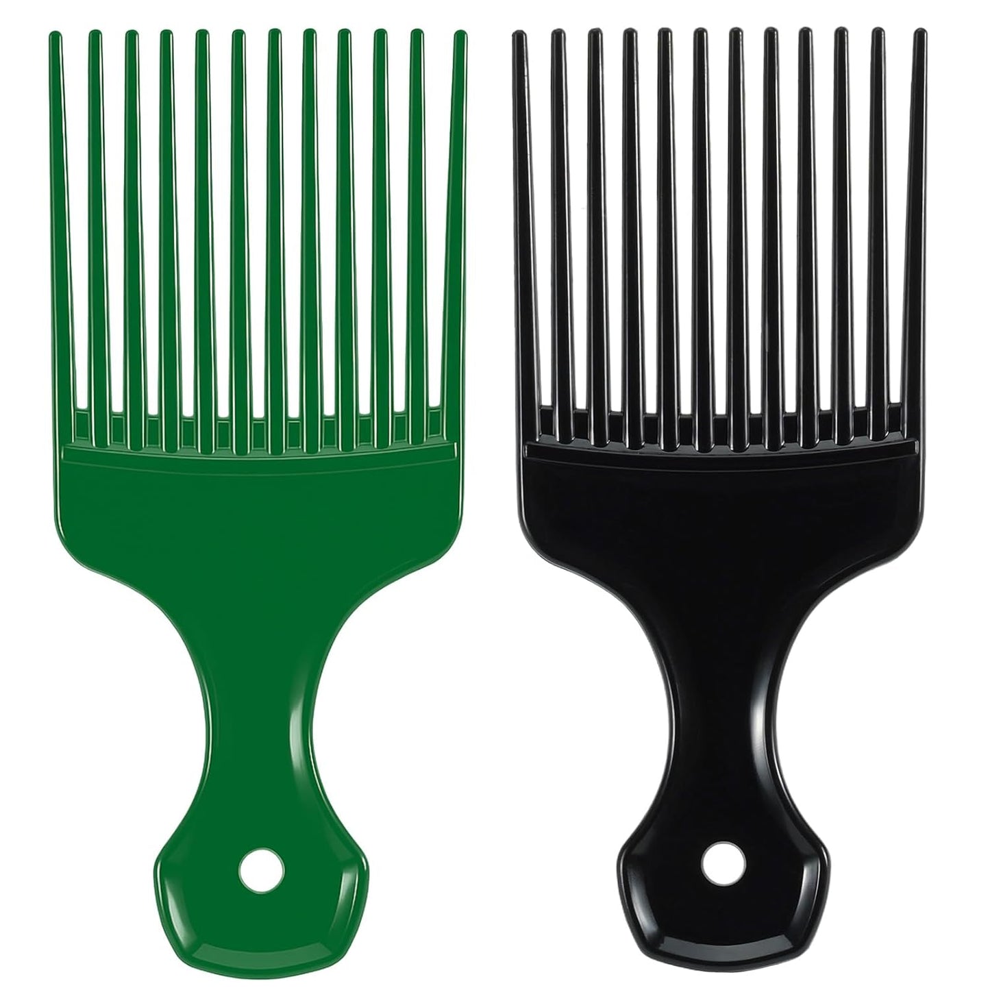 2 Pcs Hair Pick Comb Wide Tooth Lift for Hair Styling Detangling Plastic Afro Comb for Women Men (Black, Green)