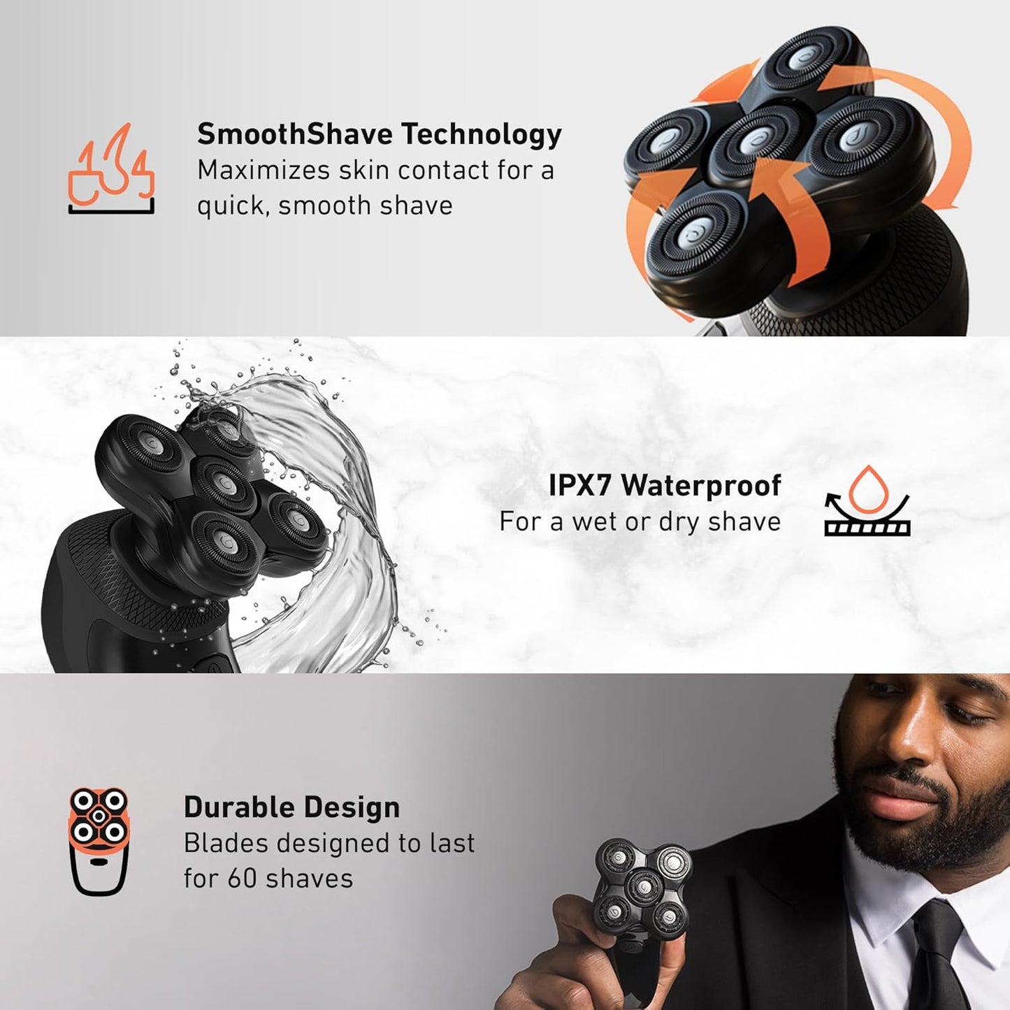 Groomie BaldiePro Cordless Bald Head Shavers for Men, Blade Refill - Waterproof Electric Head Shavers Replacement Head - Men's Rotary Head Razor for Bald Men for Smooth Shave