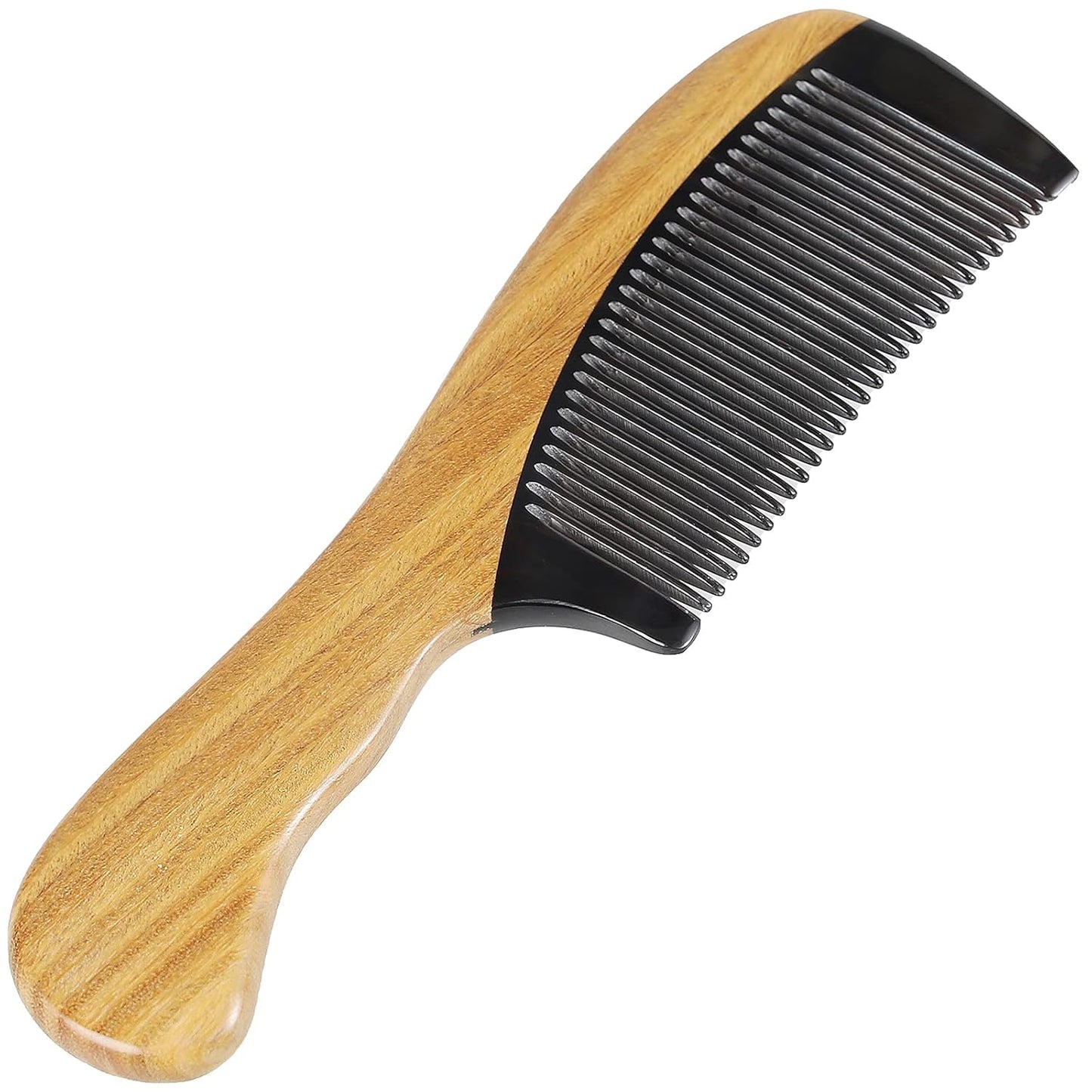 Onedor Natural Green Sandalwood Hair Comb - 100% Handmade Wooden Comb with Buffalo Horn, Fine Tooth, Anti-Static, Relieves Tension, Prevents Tangled Hair and Split Ends - Unisex, 7 x 3 x 2 inches