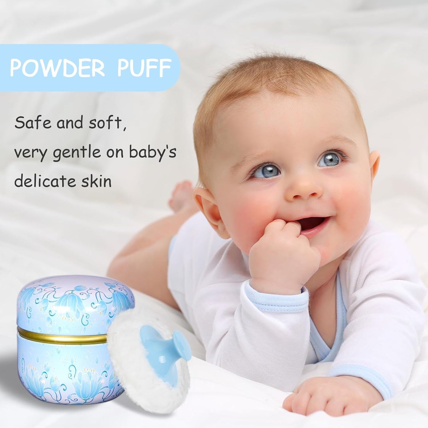 Powder Puff and Powder Container for Body Dusting Powder Case with Puff for Baby and Women,Loose Powder Containers with Puff for Travel (Light Blue1.0)
