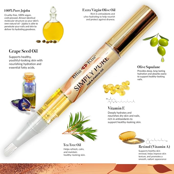 Bliss Kiss | 1 Pumpkin Spice Latte Fragrance | Nail Oil Cuticle Pen w/Vitamin E & Jojoba⏤Nail Strengthener Nail Growth Serum for Brittle Peeling Breaking Thin Nails