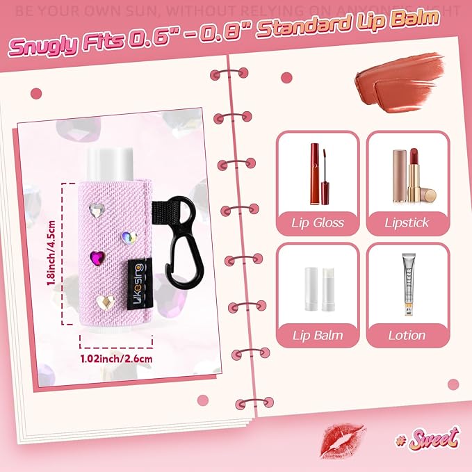 Chapstick Holder Key Chain, 4 Pcs DIY Colorful Heart-Shaped Diamond Lip Balm Holder for Chapstick Lip Gloss, Elastic Chapstick Keychain Holder for Keys Purse Gift for Women Girls