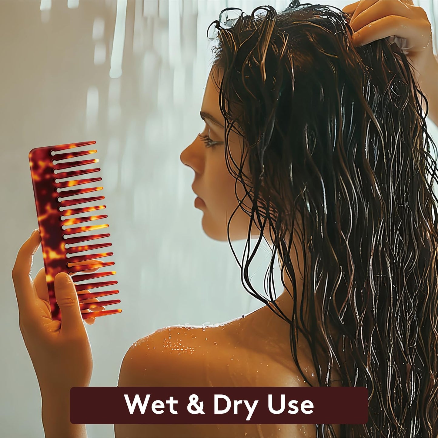 Wide Tooth Comb for Curls & Thick Hair - Large Detangling Comb for Women, 6 Inch Full-hand Length Acetate (Anti-Static), Wet/Dry Use, Reduces Breakage, (Tortoise)