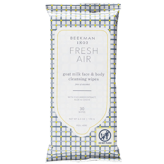 Beekman 1802 Face & Body Wipes, Fresh Air - Scented - 30 Count - Cleanses Dirt & Makeup - With Goat Milk, Aloe & Vitamin E - Alcohol Free, Biodegradable - Good for Sensitive Skin - Cruelty Free