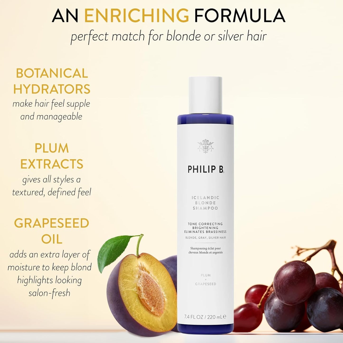 PHILIP B Icelandic Blonde Shampoo, 7.4 fl. oz. (220 ml) - Tone Correcting, Brightening, Eliminates Brassiness, For Blonde, Gray or Silver Hair