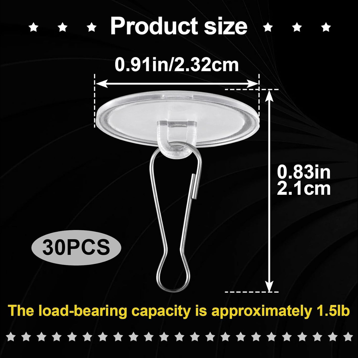 30 Pack Self-Adhesive Ceiling Hooks for Hanging, Sticky Damage-Free Transparent Ceiling Discs with Metal Hook, Removable Wall Hanger for Wedding Birthday Halloween Christams Decorations