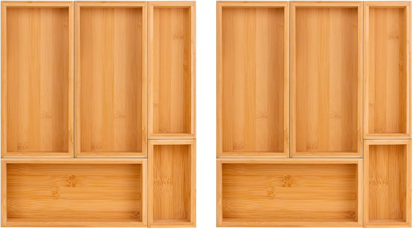 bamboo drawer organizer Set,expandable drawer dividers,wooden storage organizers,drawer organizers for kitchen, bathroom,flatware,Tea Bag Organizer (2 X 5PCS Natural)