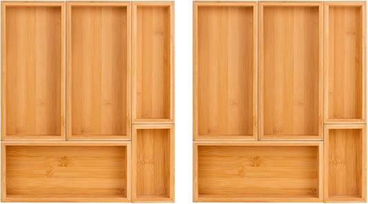 bamboo drawer organizer Set,expandable drawer dividers,wooden storage organizers,drawer organizers for kitchen, bathroom,flatware,Tea Bag Organizer (2 X 5PCS Natural)