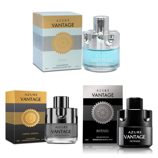 3Pack Men Cologne Azure Vantage Series Eau De Parfume Spray with Woody Floral & Fruity Scent Perfume Gift Set Day to Night Luxury Fragrances