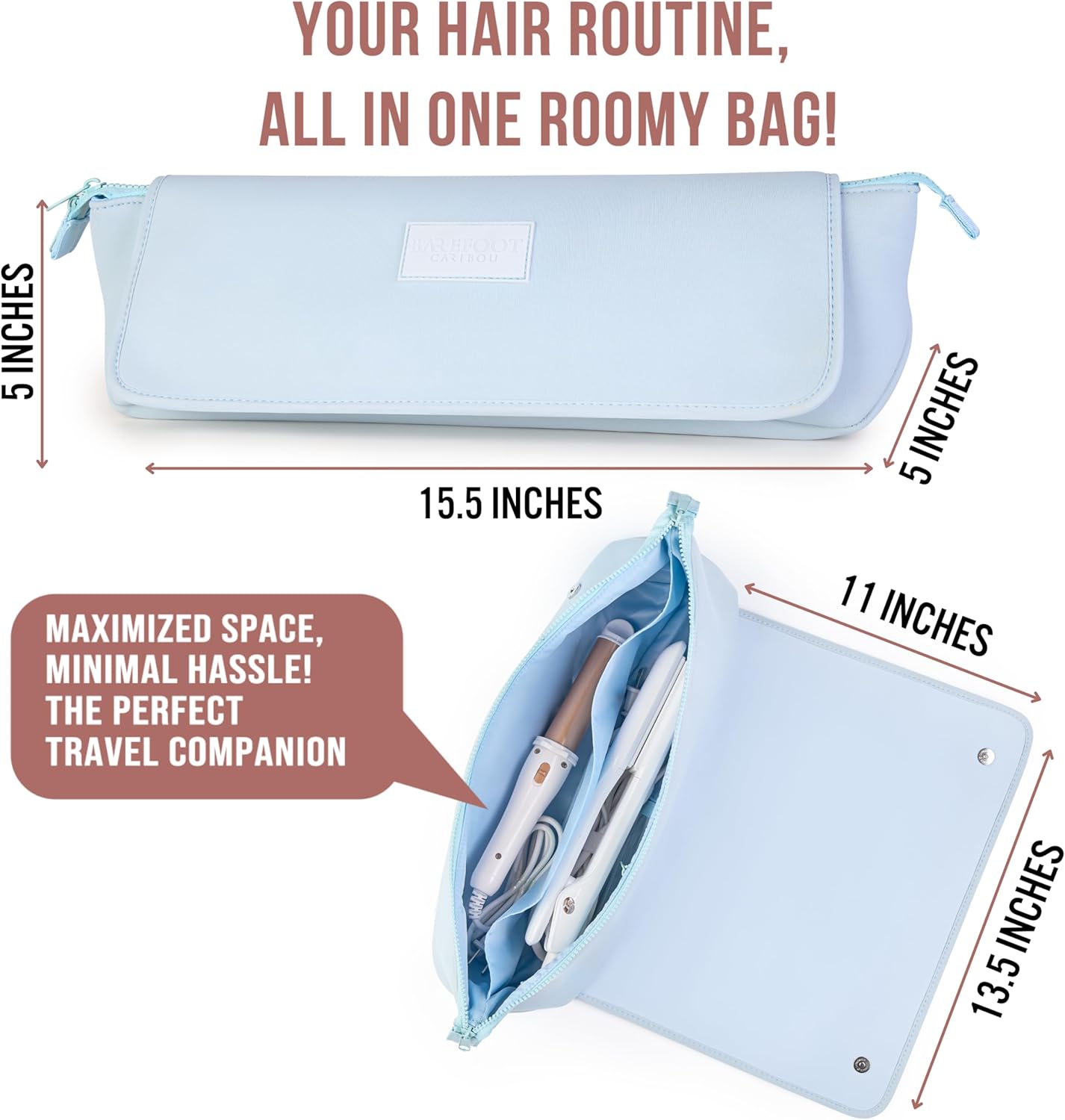 BAREFOOT CARIBOU Hair Tools Travel Bag and Heat Resistant Mat for Flat Irons, Straighteners, Curling Iron, and Haircare Accessories, 2-in-1 design, with Interior Pockets, Portable Organizer