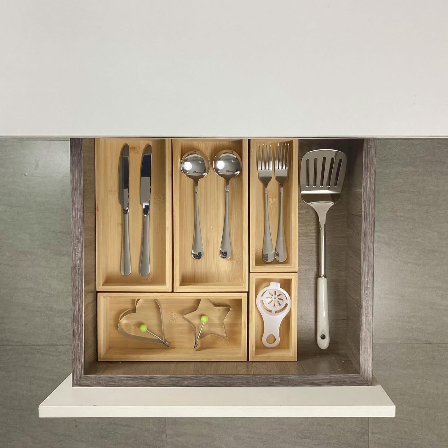 bamboo drawer organizer Set,expandable drawer dividers,wooden storage organizers,drawer organizers for kitchen, bathroom,flatware,Tea Bag Organizer (2 X 5PCS Natural)