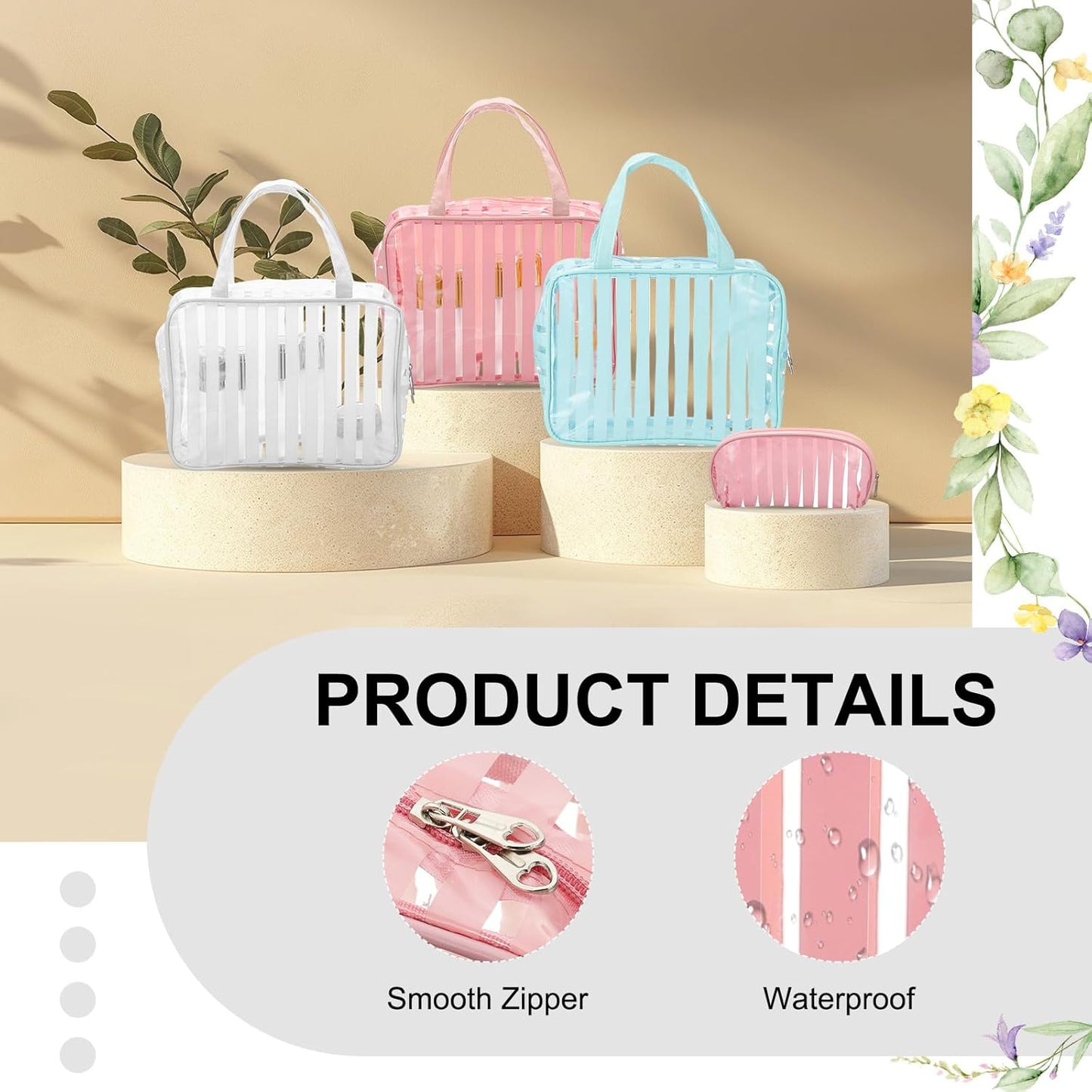 PATIKIL Clear Makeup Cosmetic Bag, 8.6"x4.7"x2.3" Transparent PVC Travel Toiletry Bag Waterproof Vinyl Organizer Makeup Pouch with Zipper for Women Men Airport Airline, Pink