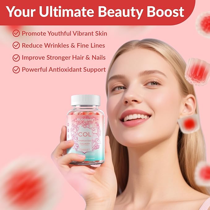 Sugar Free Hydrolyzed Collagen Filled Gummies for Women, with 2500mg Collagen Peptide Type I,II,III,V,X, Biotin,Vitamins,Hyaluronic Acid for Skin Hair Nails, 60 Gummies