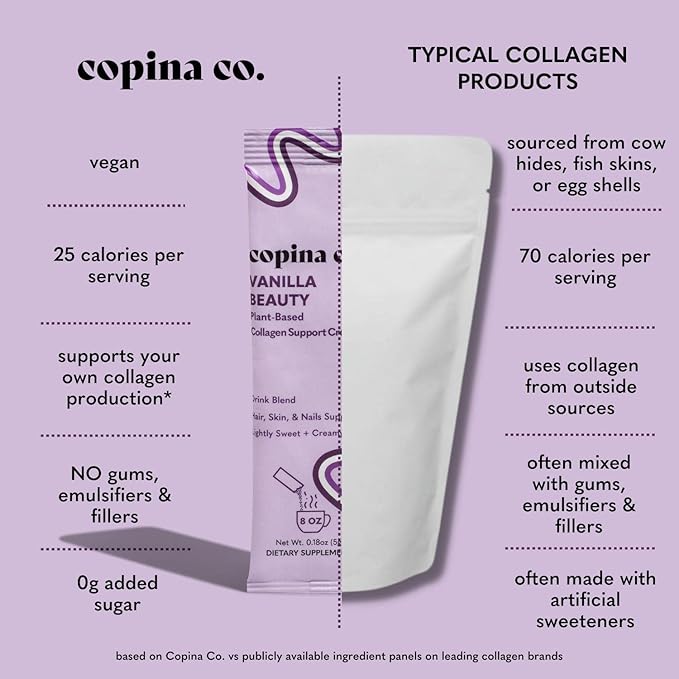 Vanilla Beauty Vegan Collagen Booster Creamer: Plant Based Collagen Support Smoothie Drink Vegan Blend Variety Pack | Vanilla Flavor | 10 Individual Stick Packs per Carton