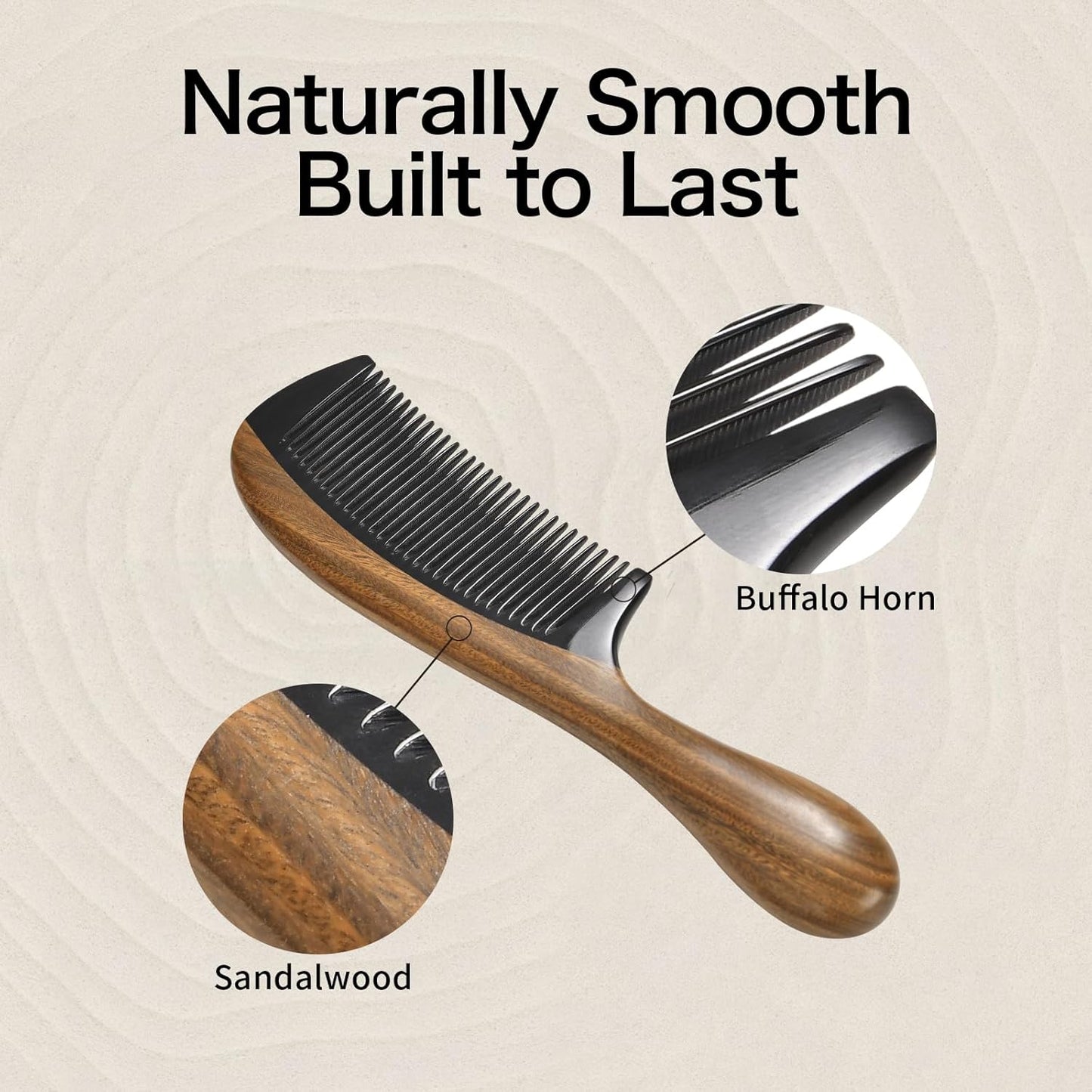 Onedor Handmade Buffalo Horn and Sandalwood Hair Combs - Anti-Static Natural Scent Wooden Detangler (Fine Tooth)